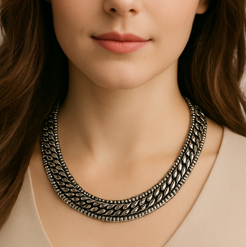 Chunky Bold Polished Silver Collar Necklace 16" – Modern Statement Jewelry
